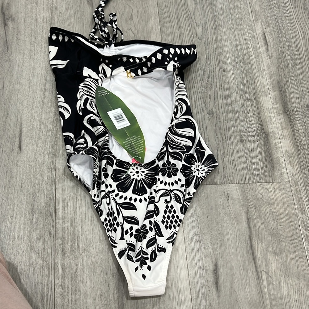 Farm Rio Black Flowers Leopards One-Piece Swimsuit - Picture 5 of 7